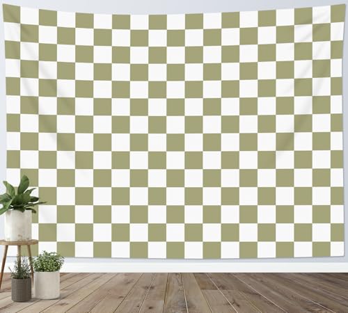 HVEST Retro Checkered Tapestry Sage Green Checkered Grid Pattern Tapestries Wall Hanging Vintage Checkerboard Wall Art Tapestry for Bedroom Living Room Dorm Decor, 51L x 59W Inches - color: Sage Green, size: 51"L x 59"W