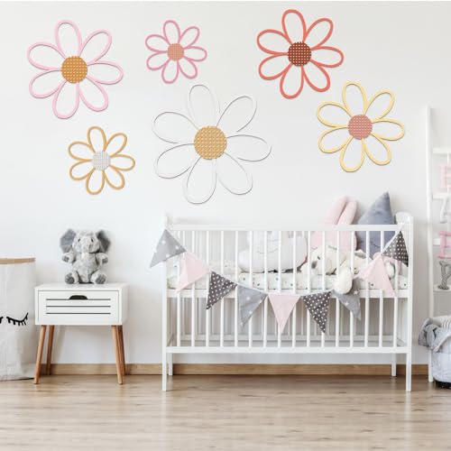 Thyle 6 Pcs Daisy Wall Decor Wooden Daisy Wall Sculptures Art Flowers Signs Hanging Plaque for Home Nursery Bedroom Farmhouse Bathroom Decorations Housewarming Gifts(Multicolor) - color: Multicolor