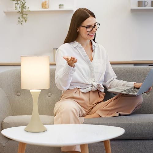 Seaside village Dimmable Bedside Lamp, 3 Way Touch Control Table Lamp, Modern Nightstand Lamp with Beige Shade and Cream Base, Small Desk Lamp for Living Room, Dorm, Home Office, 9W LED Bulb Included - color: Cream Base with Beige Shade