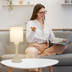 Seaside village Dimmable Bedside Lamp, 3 Way Touch Control Table Lamp, Modern Nightstand Lamp with Beige Shade and Cream Base, Small Desk Lamp for Living Room, Dorm, Home Office, 9W LED Bulb Included - color: Cream Base with Beige Shade