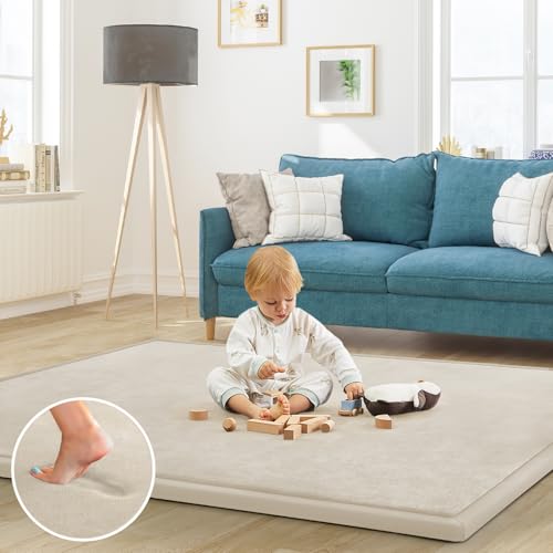 Baby Play Mat for Floor Nursery Rug Muscle Mat Area Rug Playroom Rug 39"x59" Playpen Mat Elastic Foam 1.3" Thick Crawling Mat for Babies,Toddlers, Infants, Kids,A Beige - color: A Beige, size: 39"x59"