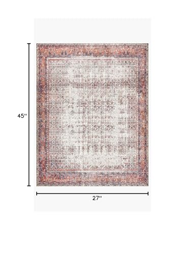 Loloi Layla Collection LAY-12 Ivory/Brick 2'-3" x 3'-9" .13" Thick Accent Rug, Soft, Durable, Vintage Inspired, Distressed, Low Pile, Non-Shedding, Easy Clean, Printed, Living Room Rug - color: Ivory / Brick, size: 2'3" x 3'9" (Rectangular)