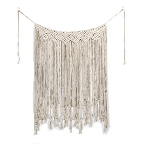 Macrame Wall Hanging Tapestry Beige Long Fringe Tassel Garland Banner Shabby Chic Bohemian Woven Tapestry Wall Decor for Dorm Living Room Bedroom Baby Nursery Art Party Wedding Backdrop Decoration