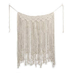 Macrame Wall Hanging Tapestry Beige Long Fringe Tassel Garland Banner Shabby Chic Bohemian Woven Tapestry Wall Decor for Dorm Living Room Bedroom Baby Nursery Art Party Wedding Backdrop Decoration