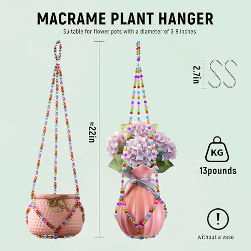 2 Pack Macrame Plant Hanger, Handmade Glass Bead Plant Hanger Colorful Decorative Bohemian Hanging Planter Holder for Indoor and Outdoor Home Garden Decor. Does Not Include Flower Pot.(21'') - size: Large