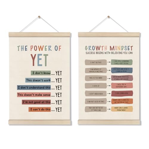 DOI-LANEE Growth Mindset Positive Affirmations Wall Decor,Set of 2, Mental Health Posters Inspirational Hanger Frame for Therapy Office Nursery Playroom Bedroom Classroom School Counselor - color: Off-White06