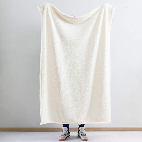 Ultra Soft Cozy Sherpa Throw Blanket, Solid Antique White Light Weight Warm Decorative Boho Style Plush Throw Blanket Cover for Sofa, Couch, Bedroom,Travel, Pattern Reversible, 50”x60” - color: Antique White, size: Throw-50'' x 60''