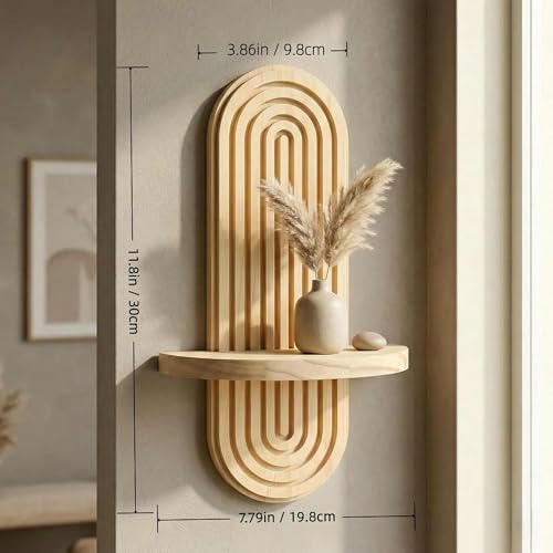 2 Pcs Wood Boho Arched Wall Shelf for Mini Plants & Decor (11.8" X 7.8") | Max 11 lbs Load, Moisture-proof, Space-saving. For Living Room, Entryway, Bedroom, Bathroom to Hold Succulent & Small Objects - size: 11.8" X 7.8"
