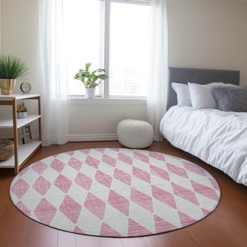 Addison Rugs Chantille ACN578 Pink 8' x 8' Indoor Outdoor Round Rug, Easy Clean, Machine Washable, Non Shedding, Bedroom, Living Room, Dining Room, Kitchen, Patio Rug - color: Pink, size: 8' (Round)