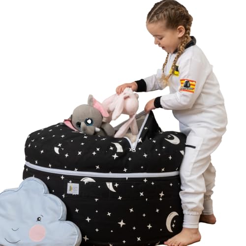 SMART WALLABY Stuffed Animal Storage Bean Bag Chair | 2 Sizes in 1 | 100% Cotton Washable Kids’ Plush Toys Organizer | XL to XXL Expandable Premium Soft Toys Pouf Starry Night - color: Starry Night