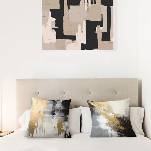 Abstract White & Gold Pillow Covers - 16x16 Set of 2, Modern Black & White for Couch, Bed & Living Room - color: Black Grey, size: 16" x 16" (Pack of 1)