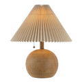 JONATHAN Y 17.25" Brown Wood Finish Sphere Table Lamp, Mid-Century Bedside Nightstand with Beige Pleated Linen Shade, Scandinavian Coastal Style, LED Bulb Included JYL1145A - color: Brown Wood Finish
