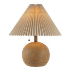JONATHAN Y 17.25" Brown Wood Finish Sphere Table Lamp, Mid-Century Bedside Nightstand with Beige Pleated Linen Shade, Scandinavian Coastal Style, LED Bulb Included JYL1145A - color: Brown Wood Finish