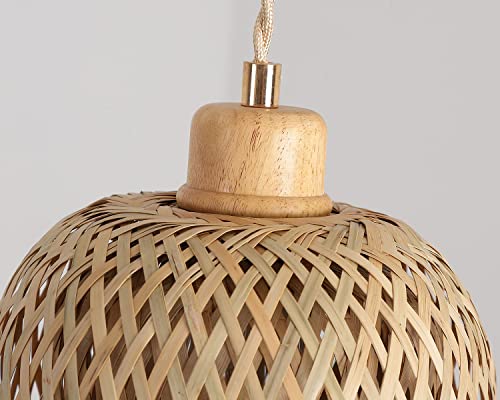 Bamboo Pendant Light Fixture One-Light Adjustable Boho Basket Handmade Woven Mini Pendant Lighting for Kitchen Island Sink Farmhouse Home - color: Natural-5