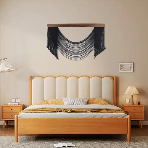 SCECALA Boho Black Macrame Wall Hanging Tapestry, Black Handmade Macrame Tapestry Bohemian Yarn Wall Hanging for Living Room Bedroom Modern Home Decor - color: Black Brown