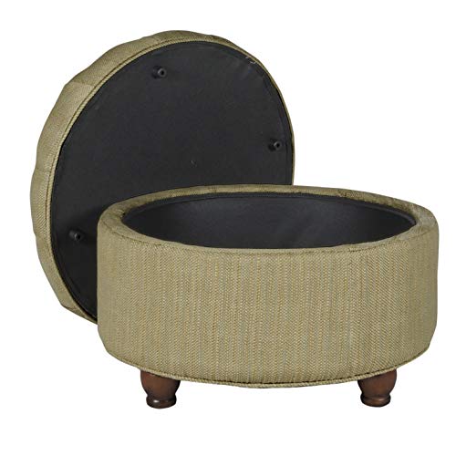 HomePop 25" Button Tufted Round Storage Ottoman - Tan & Cream Tweed - color: Tan and Cream Tweed