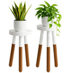 LitaEther 12" Reverse Dipped Wood Plant Stand, Wood Accent Stool,Milking Stool Drinking Table Small Side Table Set (18"+20" Tall) - size: 18"+20" Tall