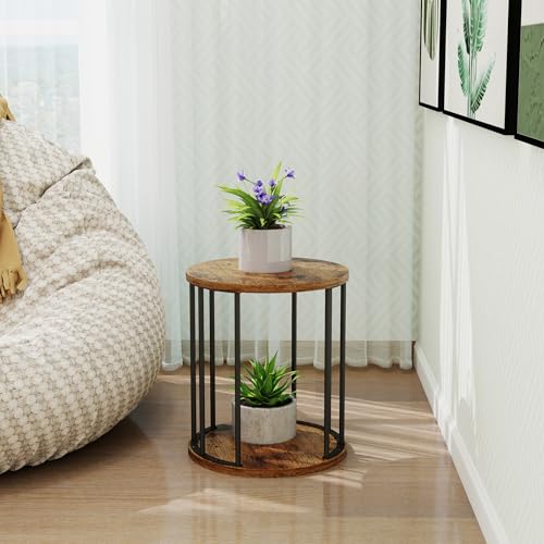 Plant Stand Indoor,small plant stool,Flower Pot Corner stand holder,Mid Century Heavy Duty Metal Tall Home Decor,Modern Round End Table,Small Rustic Display Stand for Living Room,Bedroom(Brown,14In) - color: 35cm brown
