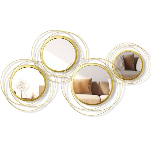 Hicarer 4 Pcs Decorative Wall Mirror Round Modern Circle Mounted Mirror Metal Wall Art Decor for Bedroom Living Room Entryway Dining Room Hallway(Gold) - color: Gold