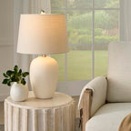 Nourison Home 23" Natural White Ceramic Jar Table Lamp for Bedroom, Living Room, Dining Office, with Off-White Shade - color: Off-White, size: 1 Lamp - Drum Shade