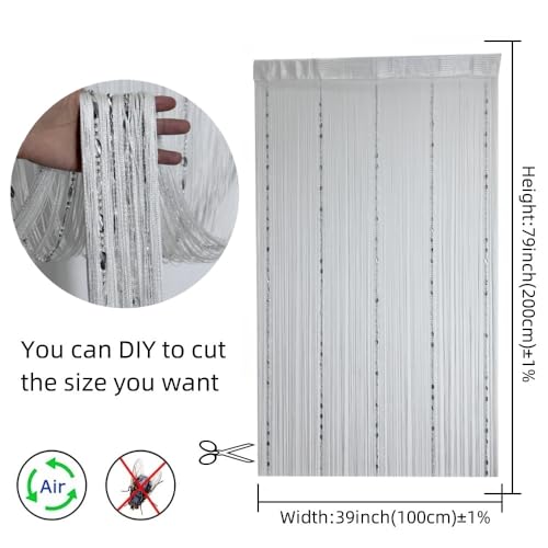 ave split 100cmX200cm Decorative Door String Curtain Beads Wall Panel Fringe Window Room Divider Blind for Wedding Coffee House Restaurant Parts Door Divider Beads Tassel Screen Decoration (white25) - color: White