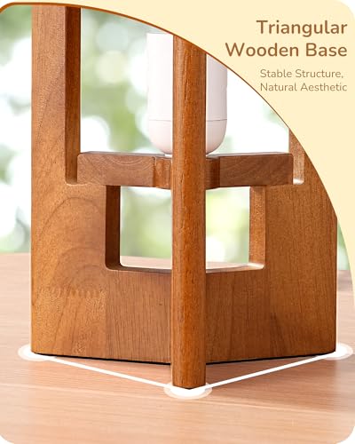 EDISHINE 13.5" Small Table Lamp, Walnut Wood Cylinder Nightstand Lamp for Bedroom, Beige Linen Shade, Corner Modern Bedside Lamp for Living Room, On-Off Line Switch, E26 Base (Bulb Not Included) - color: Dark Pearwood Color