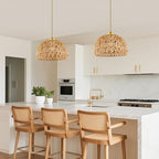 Bohemian-style woven pendant light, adjustable, Woven Hanging Lighting ,11.5"featuring a woven shade and E26 socket. Ideal for kitchen islands, farmhouses, bedrooms, and living rooms. (Bulb not ) - color: 11.5”hemispherical shaped