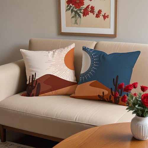 Sun and Moon Western Pillow Covers 18x18, Abstract Western Sunshine Desert Pillow Covers, Boho Western Decor, Boho Room Home Decor, Western Home Room Decor, Set of 2 - color: Sunandmoon-01
