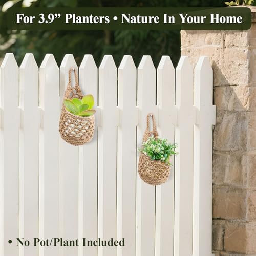 6 PCS Small Hanging Planters for Indoor Plants, Handmade Plant Hanger for 3.9" Pot, Woven Hanging Wall Plant Holder Basket for Succulents, Air Plants and Herbs, Boho Home Garden Decor