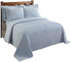 Better Trends Chenille Bedspreads Queen Size, Blue 100% Cotton Chenille Stripe Design Tufted Bedding Coverlet Soft Lightweight, 102"x110" 1 Pieces Jullian Collection