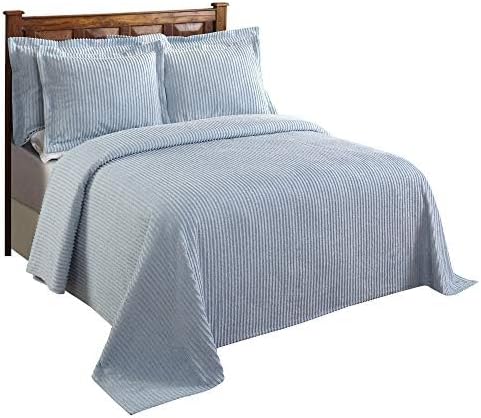 Better Trends Chenille Bedspreads Queen Size, Blue 100% Cotton Chenille Stripe Design Tufted Bedding Coverlet Soft Lightweight, 102"x110" 1 Pieces Jullian Collection