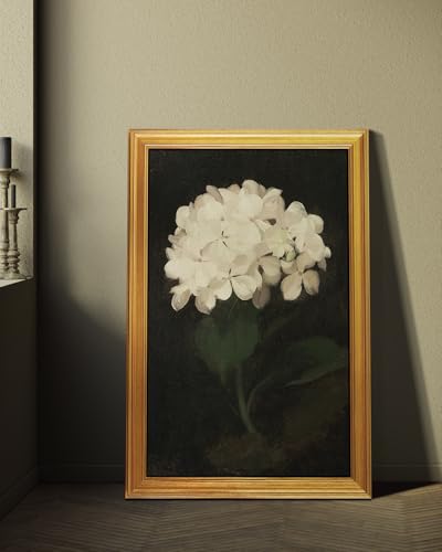 HUARCEY Gold Framed Vintage Wall Art for Living Room, Flowers Painting Canvas Print Shelf Decor for Kitchen, Aesthetic Bedroom Wall Art, Christmas Gifts for Friends or Family (White Hydrangea 24"x36") - color: White Hydrangea, size: 36"L x 24"W