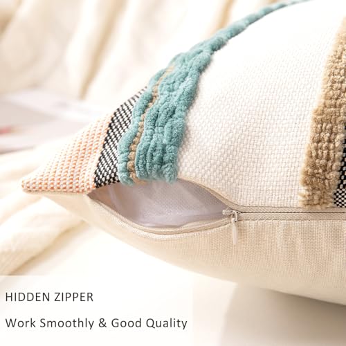 Boho Throw Pillow Covers 18x18 Set of 2 Farmhouse Decorative Cushion Case Striped Square Pillows Cover Chenille Pillow Cases Accent Neutral Pillowcase for Sofa Couch Bed,Blue - color: Blue Stripe