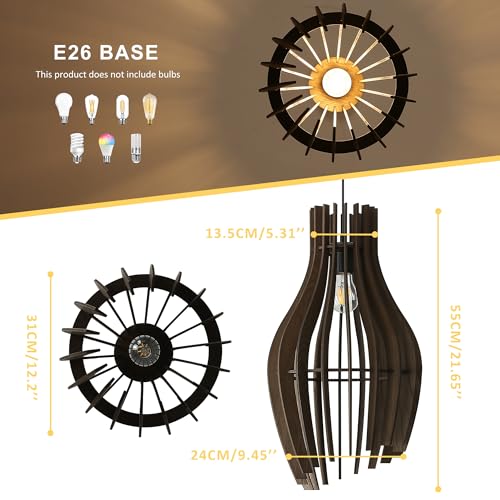 SUNLLOK Farmhouse Large Pendant Light for Kitchen Island, Industrial Woven Wicker Ceiling Hanging Lamp, Wood Basket Lampshade Chandelier for Living Room, Dining Room, Bar, Restaurant (Farmhouse)
