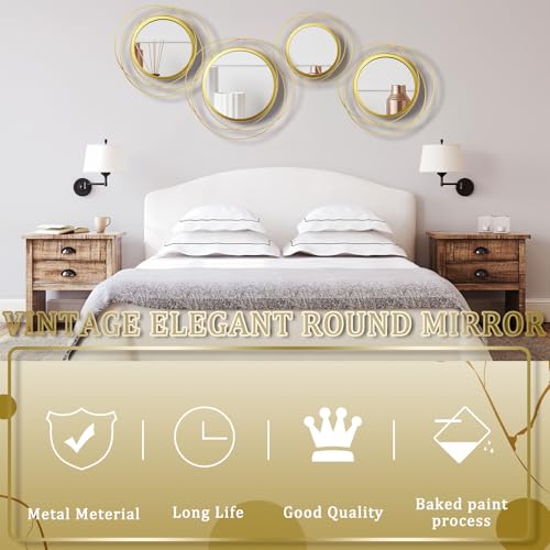 Hicarer 4 Pcs Decorative Wall Mirror Round Modern Circle Mounted Mirror Metal Wall Art Decor for Bedroom Living Room Entryway Dining Room Hallway(Gold) - color: Gold