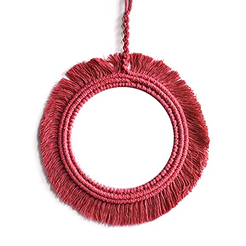 Muloo Round Wall Mirror with Fringes Bohemian Tapestry Makeup Mirror Decoration for Apartment Bedroom Baby Nursery Mirror Red - color: Red
