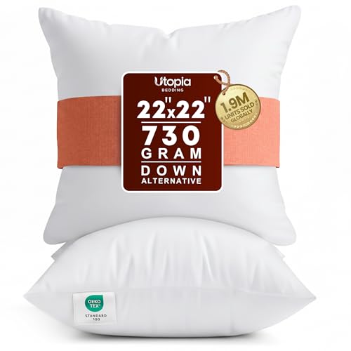 Utopia Bedding 22x22 Pillow Inserts, Set of 2, White – Indoor Decorative Throw Pillows for Bed, Sofa & Couch – Soft, Supportive & Fluffy Cushion Inserts - color: White, size: 22x22 Inch