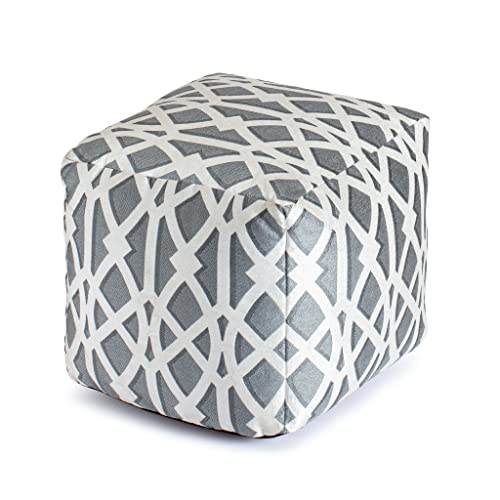 Anji Mountain Artisan Crafted Cotton Blend Pouf Ottoman | Versatile Floor Seating & Footstool for Living Room | Modern Boho Home Décor Accent | Filled Pouffe - color: Silvered Trellis