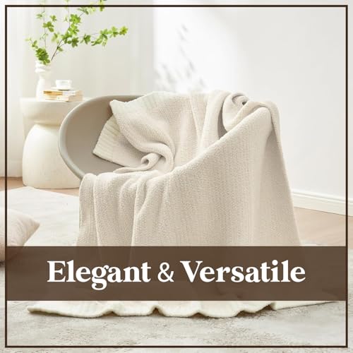 Ultra Soft Throw Blanket for Couch & Bed – Lightweight Fleece Blanket for Aesthetic Room Décor, Cozy Winter Blanket, Gift for Mom or Women - Cream, 50x60 Inches - color: Cream