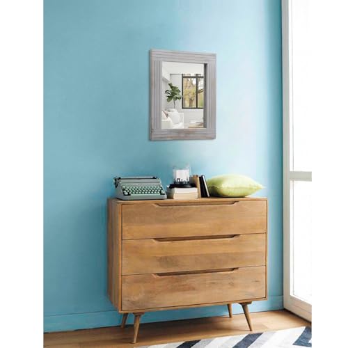 Rustic Wall Mirror Farmhouse, with Frame Wood Wall Mirror Rectangle Antique Decor Hanging Mirror for Bathroom Living Room Bedroom Entryway Small 16" x 12 " - color: Rustic Gray, size: 16"L x 12"W