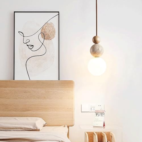 Modern Indoor Pendant Light Natural Stone Spherical Hanging Light Frosted White Glass Suspension Pendant Lamp for Bedside Restaurant Kitchen Island Aisle Bar Club Chandelier - color: Yellow