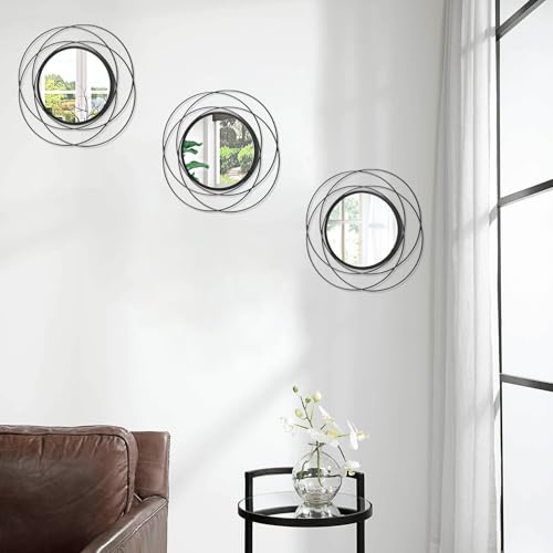 3 Set Black Wall Mirror Black Small Round Decorative Mirrors, Circle Metal Art Mirror Home Decor Bathroom Vanity, Living Room or Bedroom 12” - color: Circle-black, size: 3 Set 12"L x 12"W