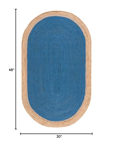 SAFAVIEH Natural Fiber Collection Area Rug - 2'6" x 4' Oval, Royal Blue & Natural Brown, Handmade Jute, Braided Border Design (NF801D) - color: Royal Blue/Natural, size: 2'6" x 4' (Oval)