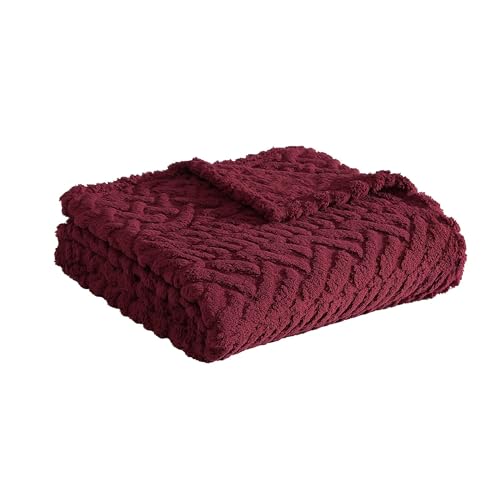 Nautica - Throw Blanket, Soft Cable Knit Sherpa Bedding, Cozy Home Decor for Bed or Couch (Declan Red, 50" x 60") - color: Declan Red