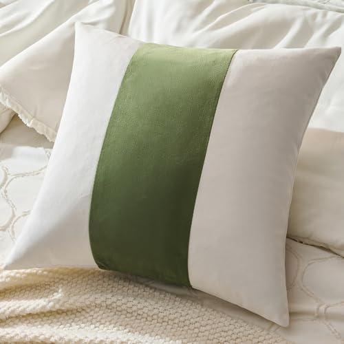 AmHoo Pack of 2 Velvet Panel Cotton Pillow Covers Decorative Pillowcase Cushion for Couch Sofa Bedroom 18 x 18-Inch Sage Green - color: Sage Green, size: 18" x 18" (Pack of 2)