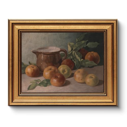 HUARCEY Gold Framed Vintage Wall Art for Living Room Harvest Apples Still Life Oil Painting Artwork Shelf Decor Abstract Picture Canvas Print Farmhouse Fruit Wall Decor Bedroom Kitchen Bathroom 8"x10" - color: Apple, size: 10"L x 8"W