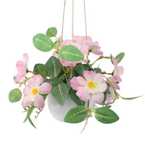 Artificial Flower Hanging Fake Daisy Plants Plastic Vase for Wedding Office Porch Balcony Home Decor Table Centerpieces - Pink - color: Pink