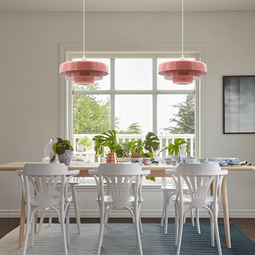 Hanging Lamp Pink Plug in Pendant Light Mid Century Modern Pendant Lamp Fixtures Nordic Hanging Light Style Pendant Lighting Metal Shade for Living Room Dining Room Bedroom Kitchen Island - color: Standard-Pink (13.5in)