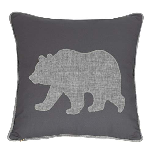 Bear Pillow Covers Decorative Cotton Linen Embroidered Cushions Covers 18x18 Inches (Grey) - color: Bear-grey