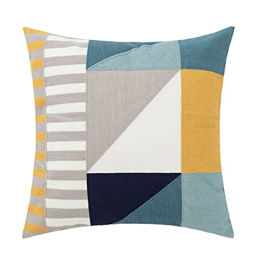 vctops Embroidery Cotton Decorative Throw Pillow Cover Boho Geometric Pattern Cushion Cover for Couch Sofa Bed (Geometric D,18"x18") - color: Geometric D, size: 18" x 18" (Pack of 1)